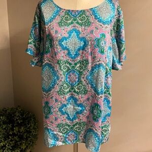 TALBOTS PLUS size boat neck blouse. Short BELL sleeves. Side zipper Size 2X